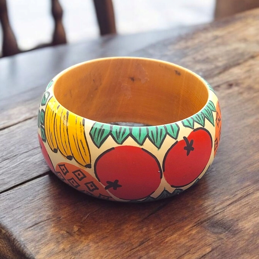 Bangle Bracelet Handpainted Wood Tropical Fruit Tiki Bracelet